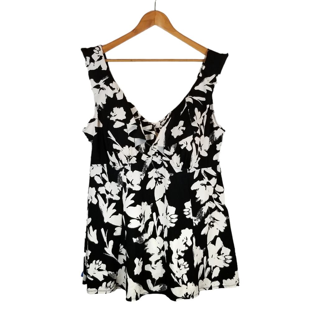 Swimsuits For All Women's One Piece Swim Dress Black White Plus Size 26